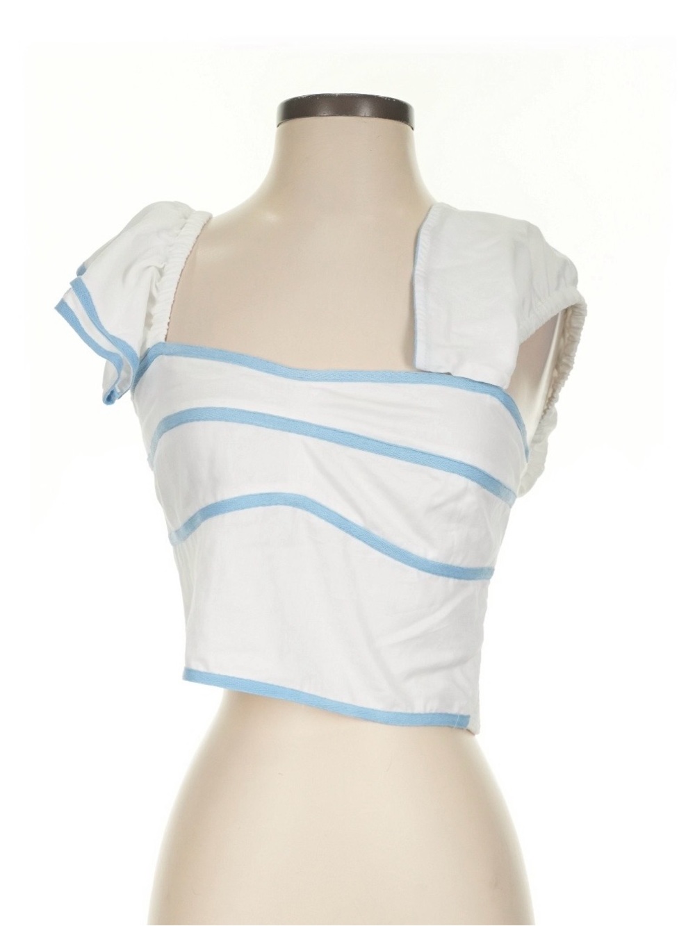 Cake for Dinner White Crop Top with Light Blue Trim